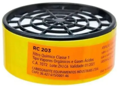 Cartucho Rc203 Vapor Organicos/Gases Acidos C/Carvao Ativad Classe1 Ca7072 Mascara Cg306 Carbograf